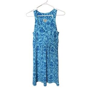 TEHAMA Blue Damask Print Pullover Sleeveless Dress Size S